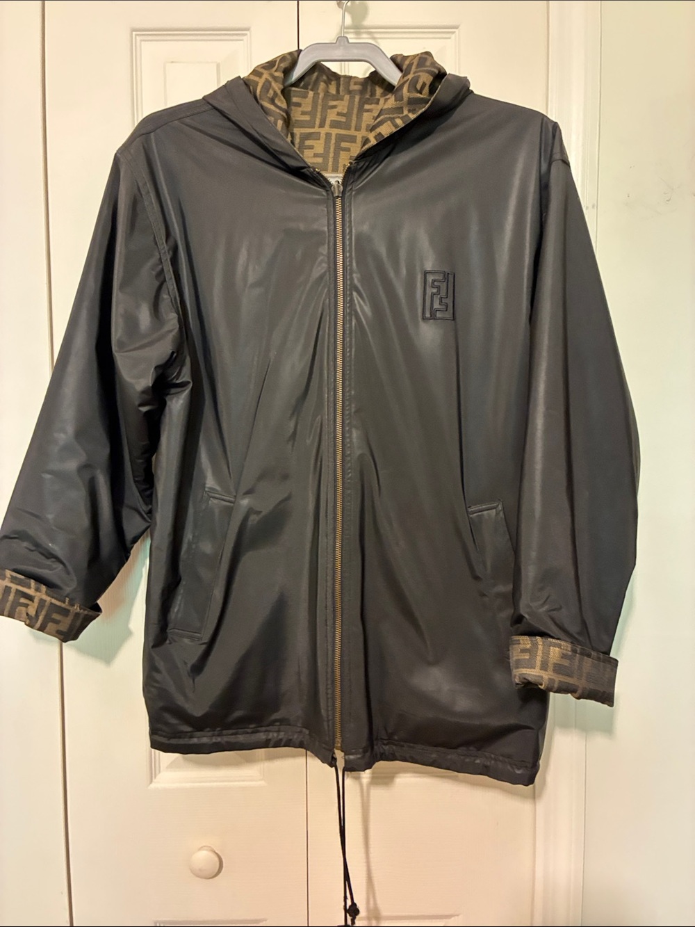 Fendi Brown FF Logo Hooded Windbreaker Jacket - Picture 10 of 16
